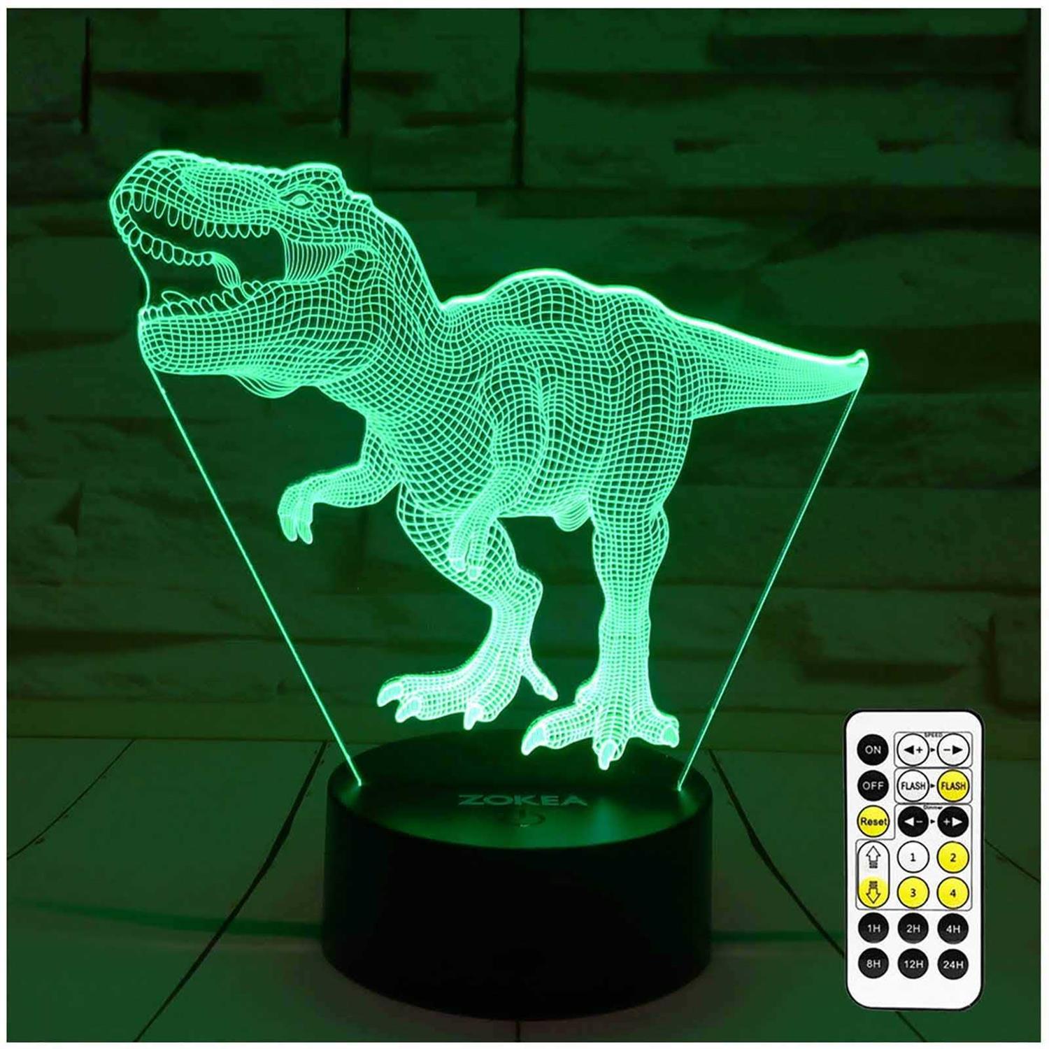 ZOKEA Dinosaur Toys T Rex 3D Night Light 7 Colors Changing Night Lights for Kids