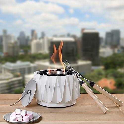 Burnglow Concrete Tabletop Fire Pit Ethanol Portable Fire Pit with Marbel Color Texture