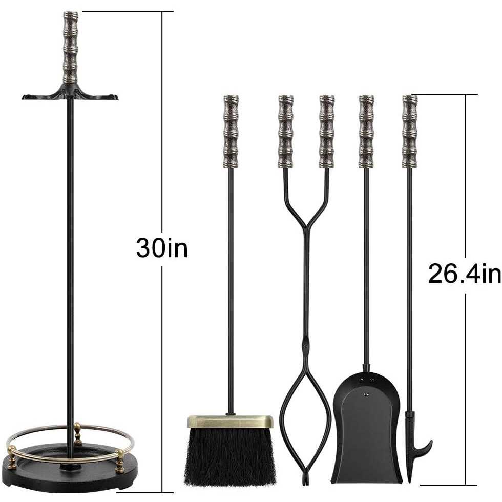 AMAGABELI GARDEN & HOME Amagabeli 5 Pcs Fireplace Tools Set Wrought Iron Fire Toolset Outdoor Model Number BG281