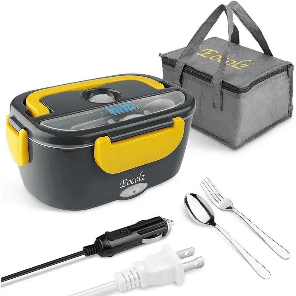 Eocolz Electric Lunch Box Food Heater Warmer 60W 2 in 1 Portable Lunch Box for Car Truck Home Work Leak Proof with 1.5l Removable 304 Stainless