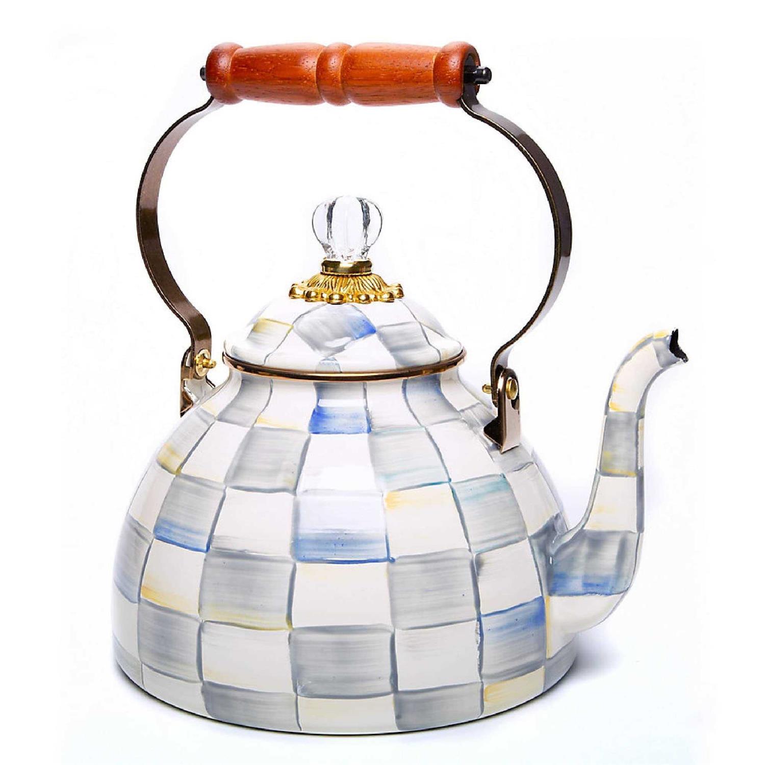 MacKenzie-Childs Sterling Check Enamel Tea Kettle