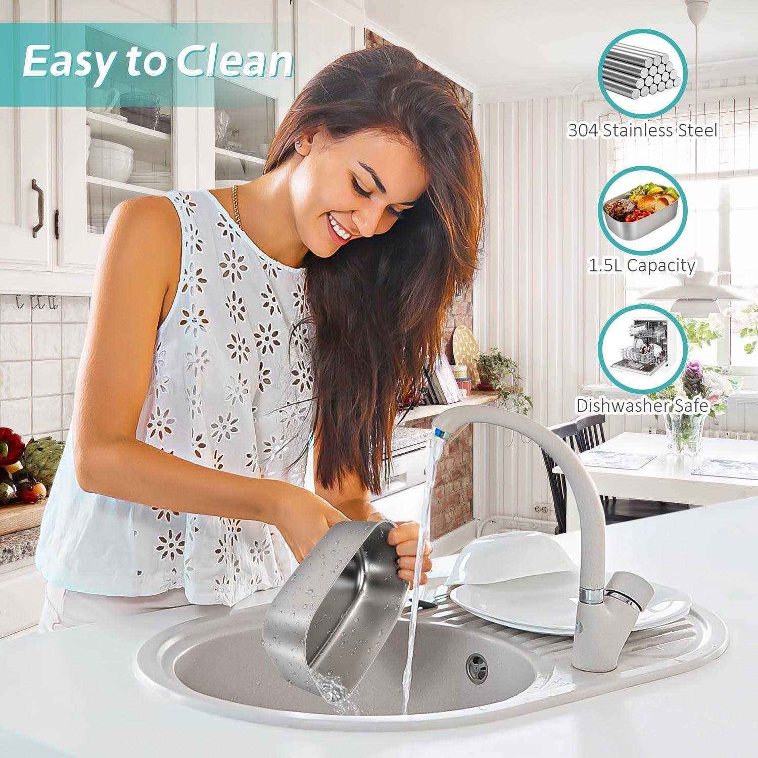 Eocolz Electric Lunch Box Food Heater Warmer 60W 2 in 1 Portable Lunch Box for Car Truck Home Work Leak Proof with 1.5l Removable 304 Stainless