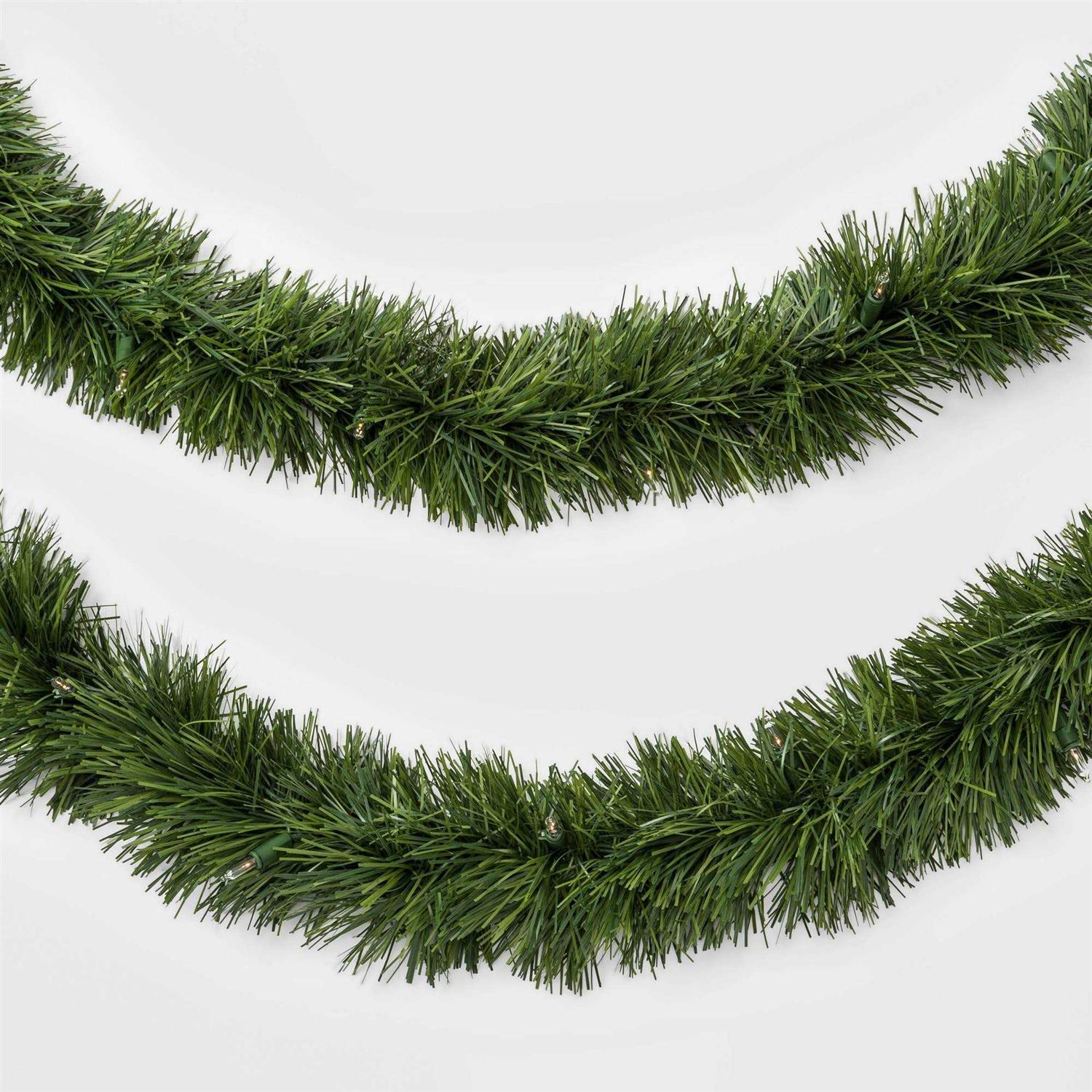 Wondershop 18′ Pre-Lit Artificial Pine Christmas Garland Green with Clear Lights