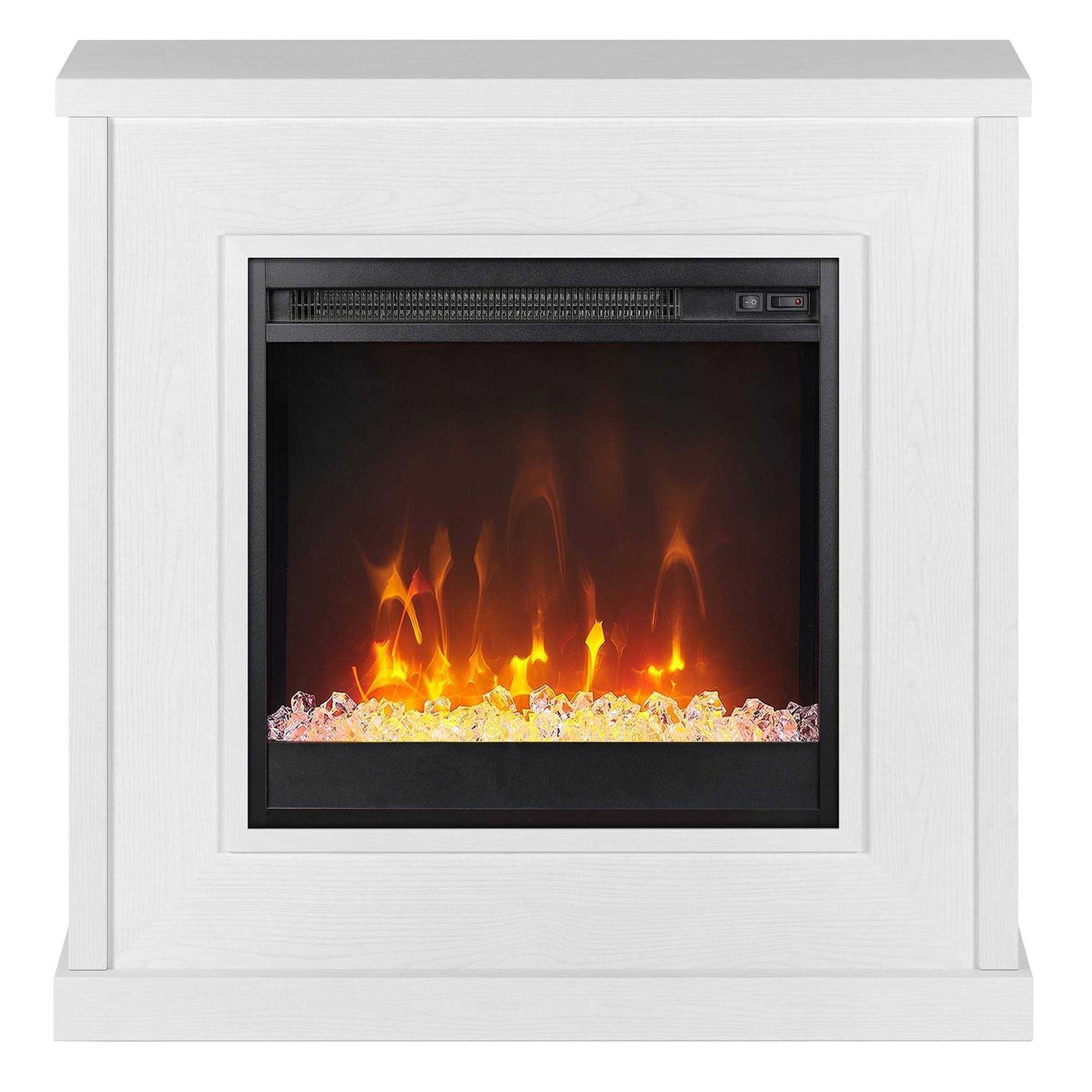 Henn&Hart Santos 30 Wide Mantel Fireplace with Crystal Fireplace Insert