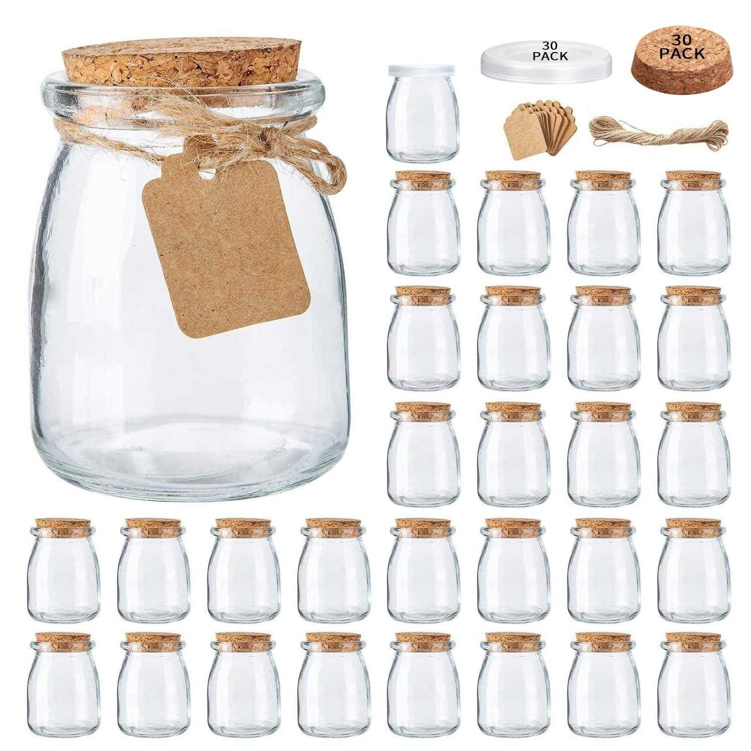 Brajttt Mini Yogurt Jars 30 Pack 7 oz Glass Favor Jars with Cork Lids