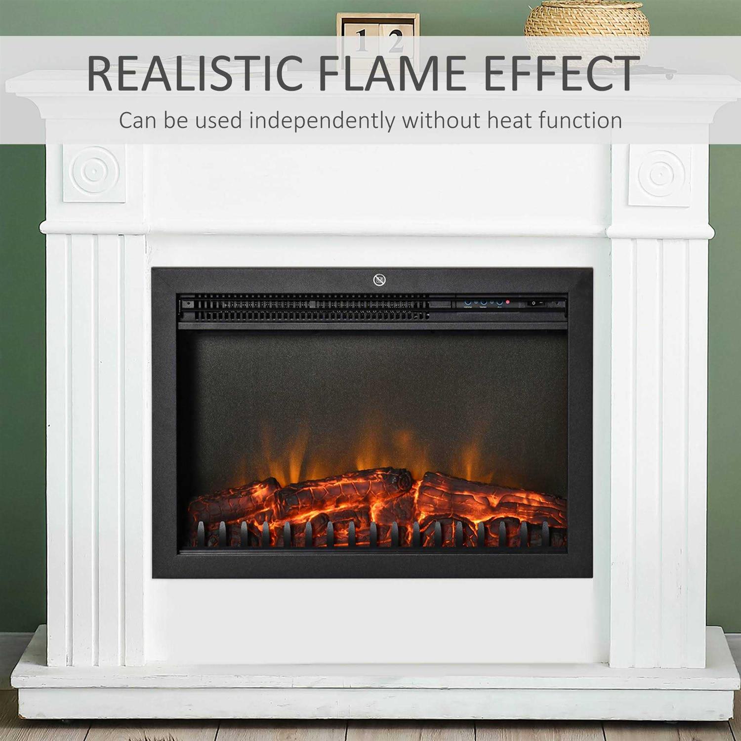 Homcom 24 Electric Fireplace Insert, Retro Recessed Fireplace Heater with Realistic Flame, Remote Control and Adjustable Brightness