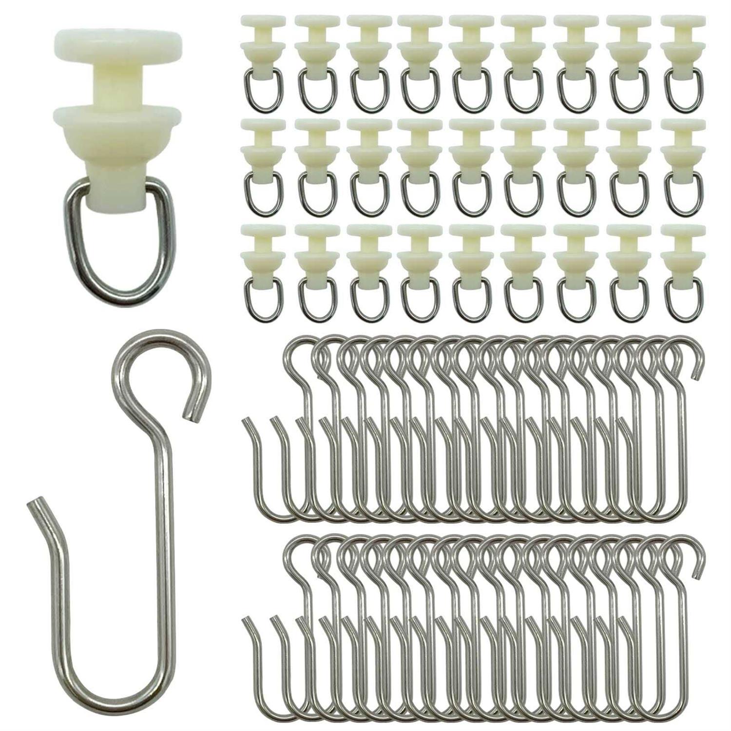 100 Pieces Shower Curtain Pack of 50 Pieces Hooks and 50 Pieces Gliders for Shower Curtain Straight Curved Curtain Track Rollers for Bendable