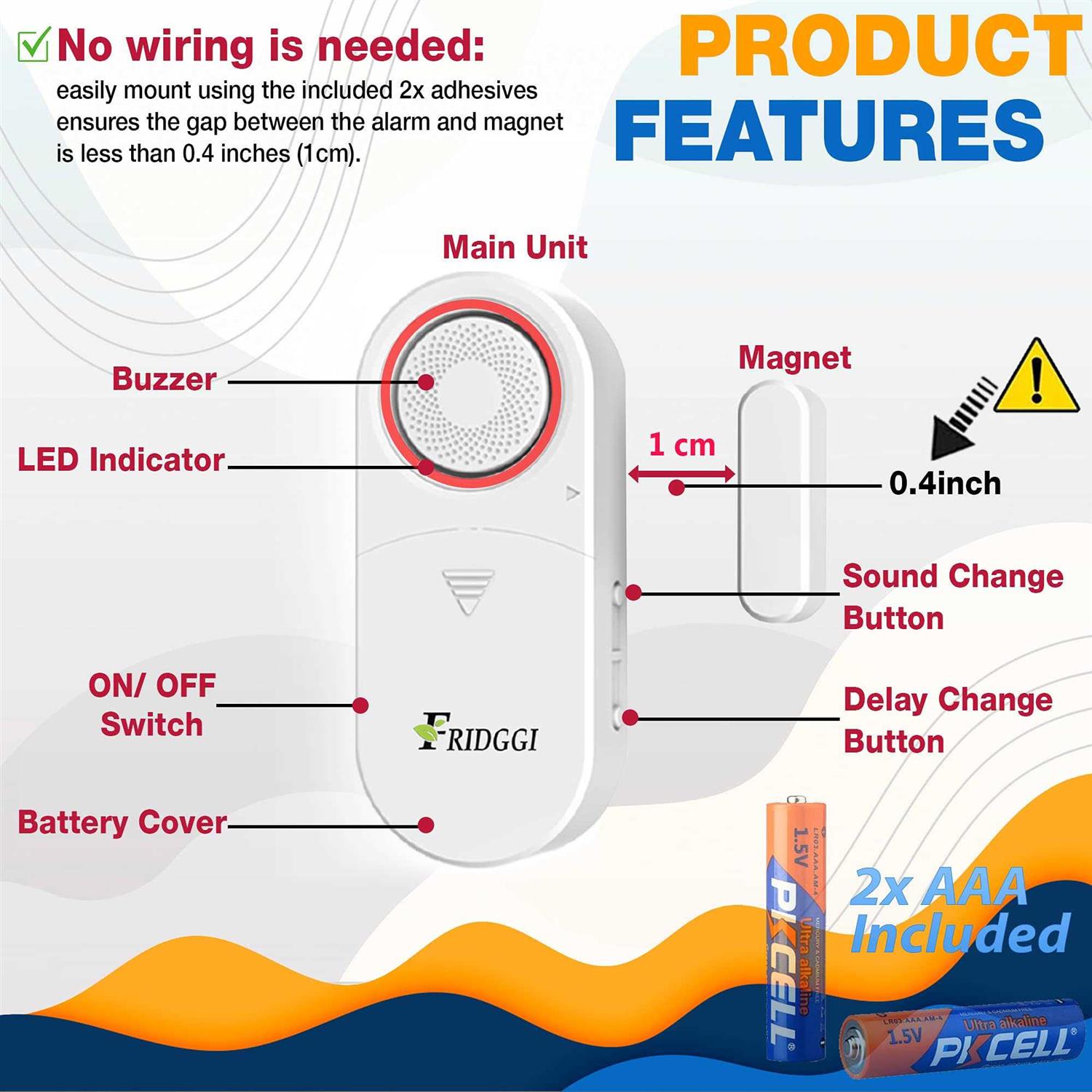 3in1 Alarm Door Ajar Alarm Door Chime with Delay 0/5/10/30/60 Seconds 2/5 Minutes