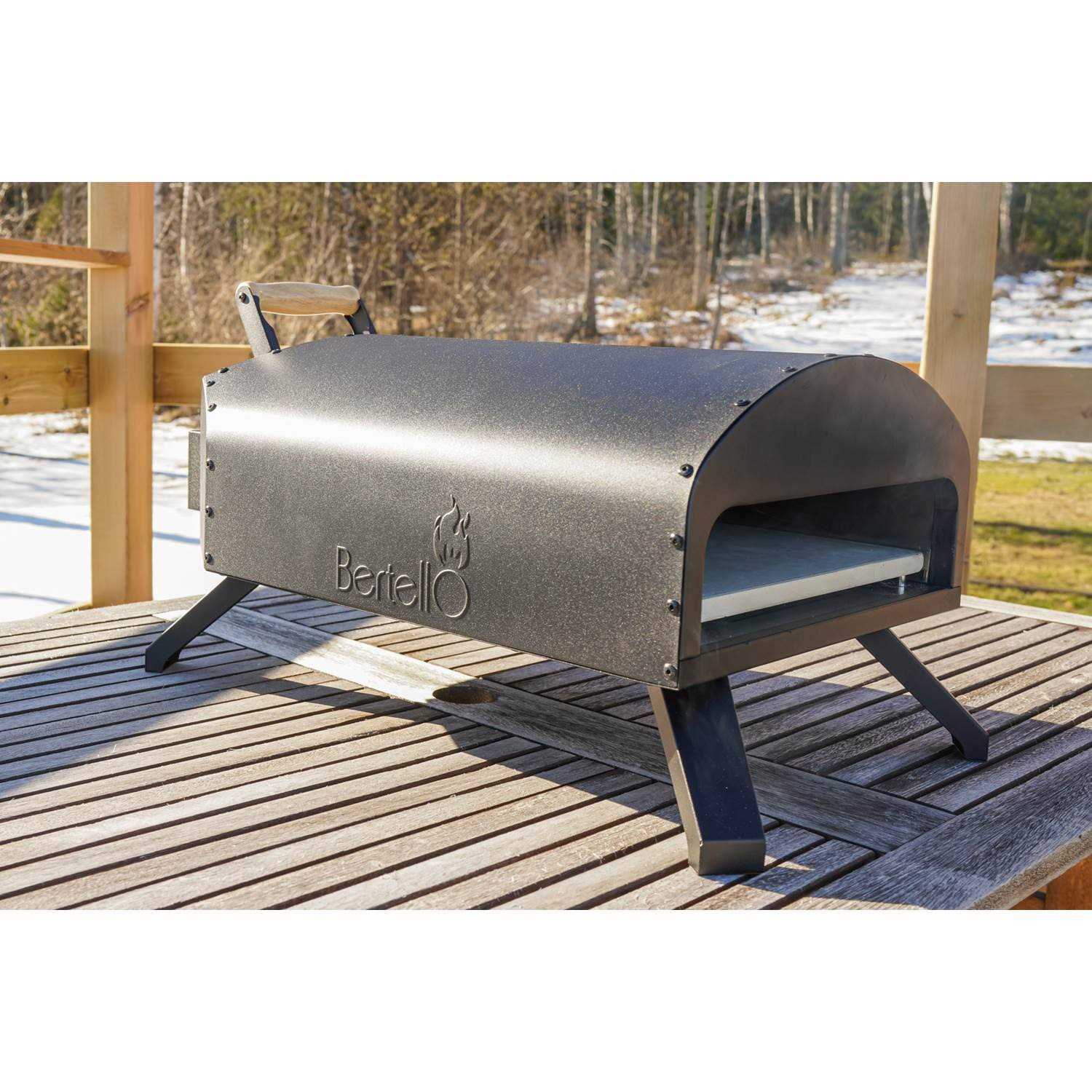 Bertello Outdoor Pizza Oven Black + Pizza Peel Combo. Wood Fire Portable Brick Oven