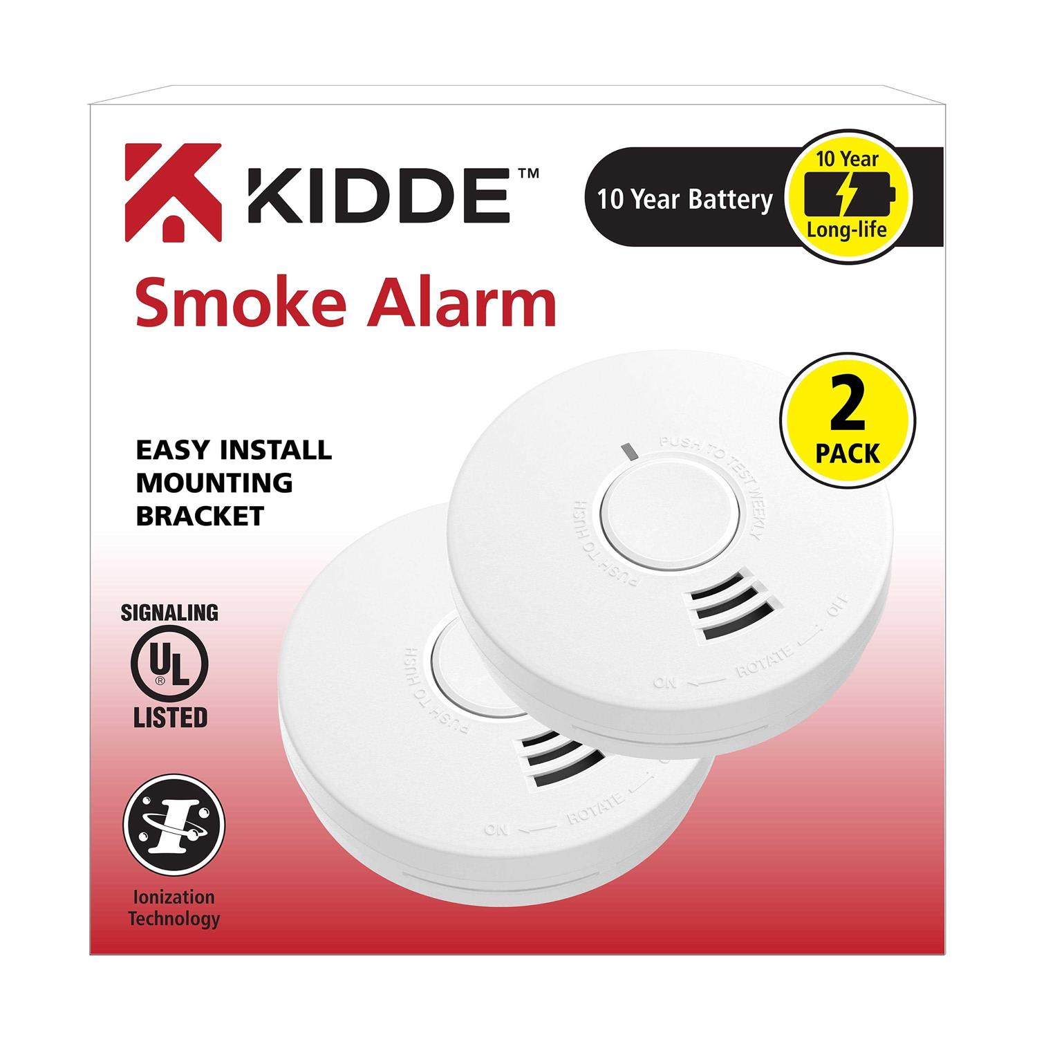 Kidde 10-Year Sealed Battery Ionization Smoke Detector with 85 decibel alarm & Hush