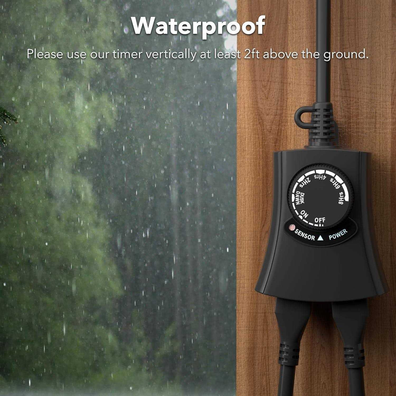 Outdoor Photocell Light Timer Waterproof Dusk to Dawn Sensor Timer Outlet 2/4/6/8 Countdown HBN