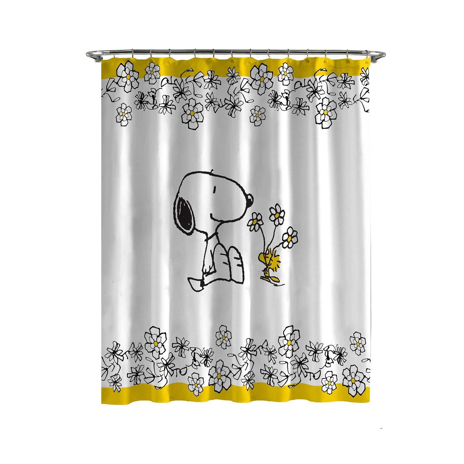 Jay Franco and Sons Peanuts Flowers Shower Curtain Adult Unisex Black/White/Yellow