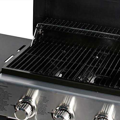 Master Cook 3 Burner BBQ Propane Gas Grill Stainless Steel 30,000 BTU Patio Garden Barbecue Grill with Two Foldable Shelves