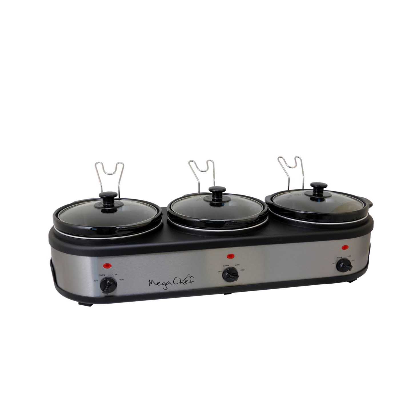 MegaChef Triple 2.5 Quart Slow Cooker and Buffet Server in Brushed