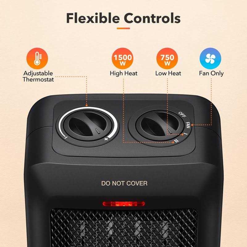 Givebest Portable Ceramic Space Heater, 1500w/750w Electric Heater with Overheat and Tip Over Protection
