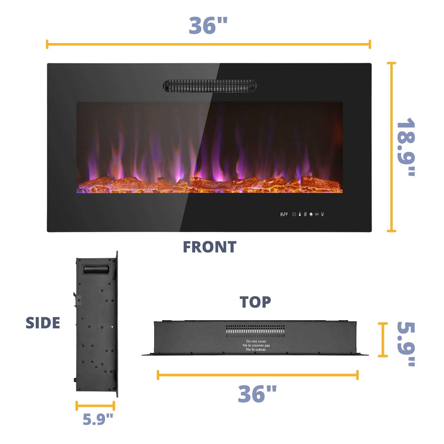 Prominence Home LED Slim Design Electric Fireplace Insert and Wall Mounted Fireplace with 1500 Watt Heater