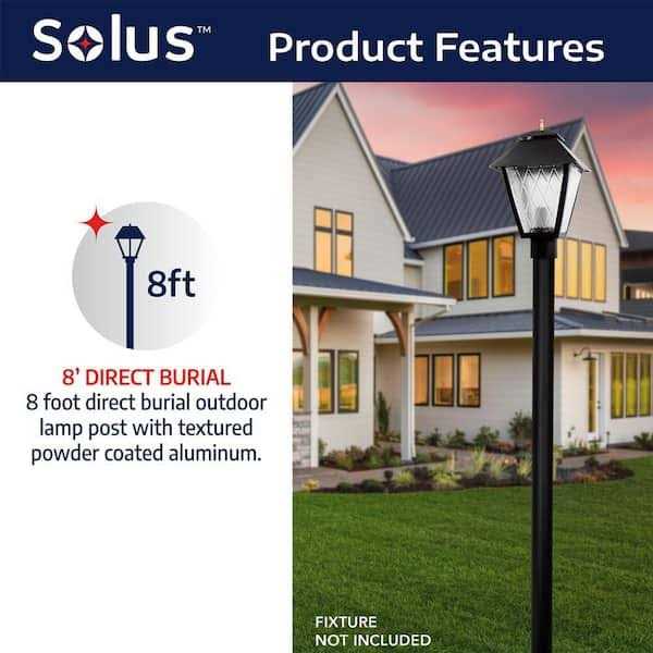Solus Outdoor Direct Burial Aluminum Lamp Post Fits Most Standard 3 in. Post Top Fixtures Includes Inlet Hole