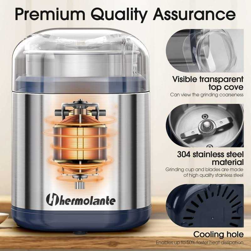 Hermolante Herb Grinder Spice Grinder, 200 w Herb Grinder with Stainless Steel Blade And Cleaning Brush