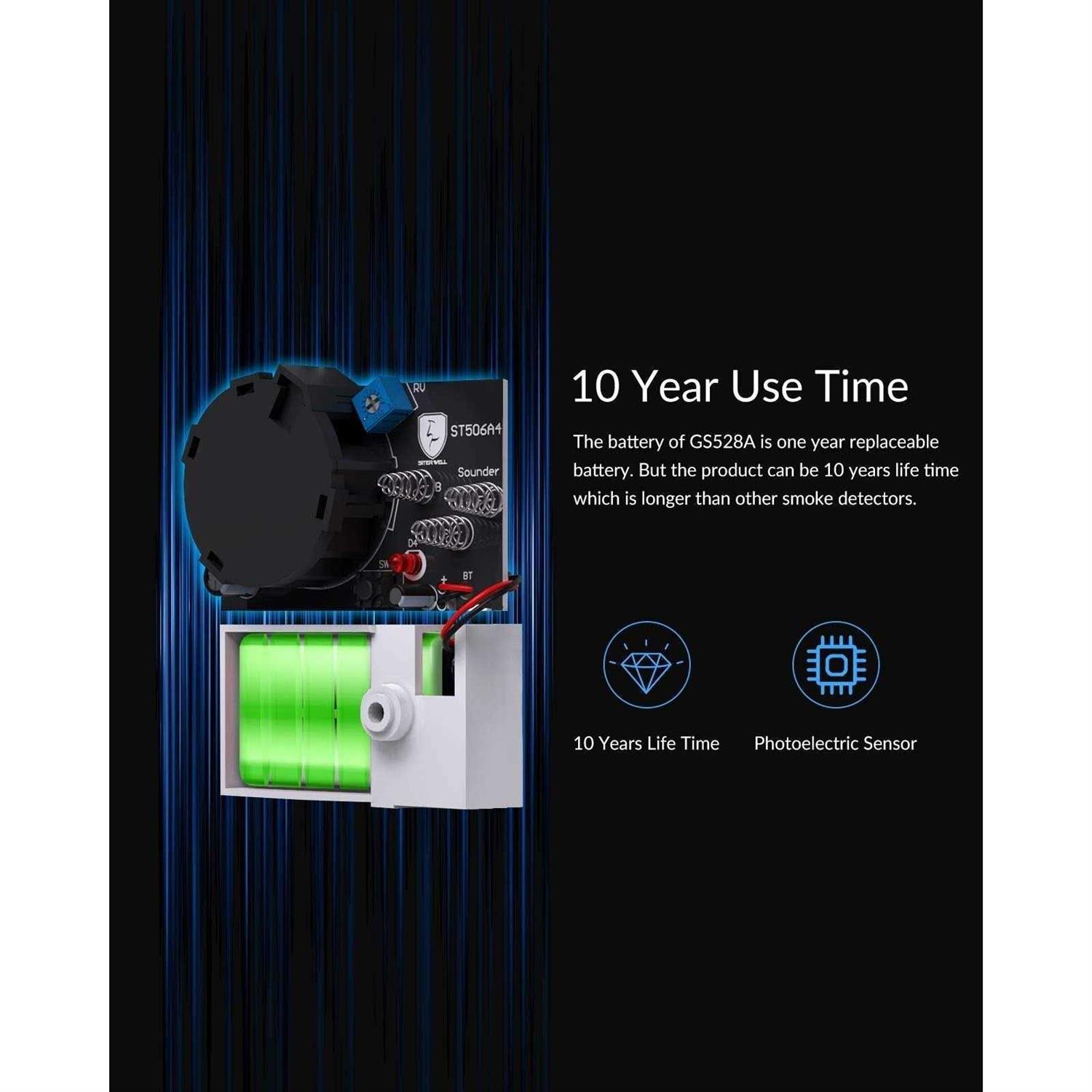 SITERWELL Smoke Detector Fire Alarm with Magnetic Fastening Kit and Built-in Battery