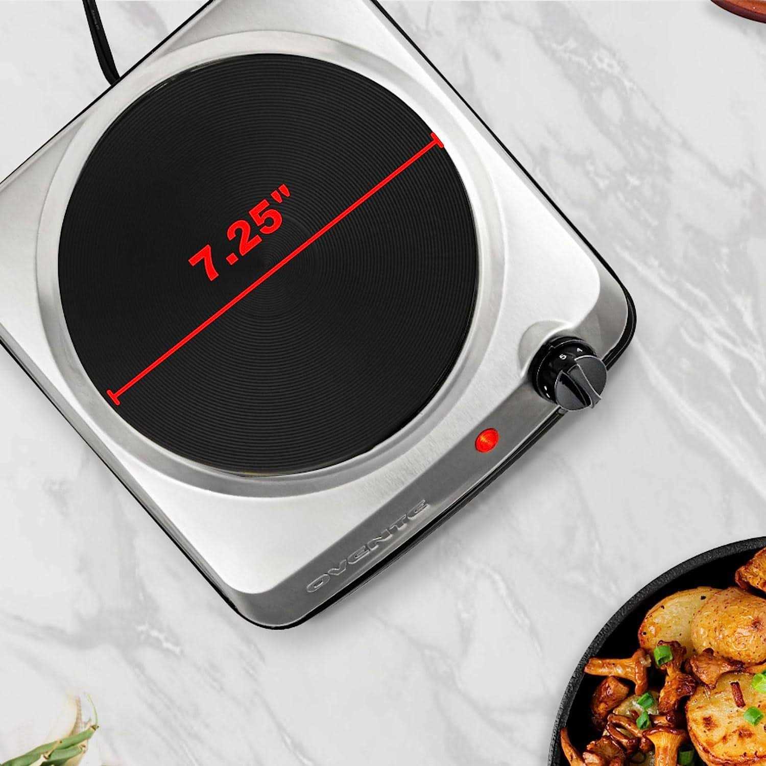 Ovente Electric Countertop Single Burner 1000w Cooktop with 7.25 Inch Cast Iron Hot Plate