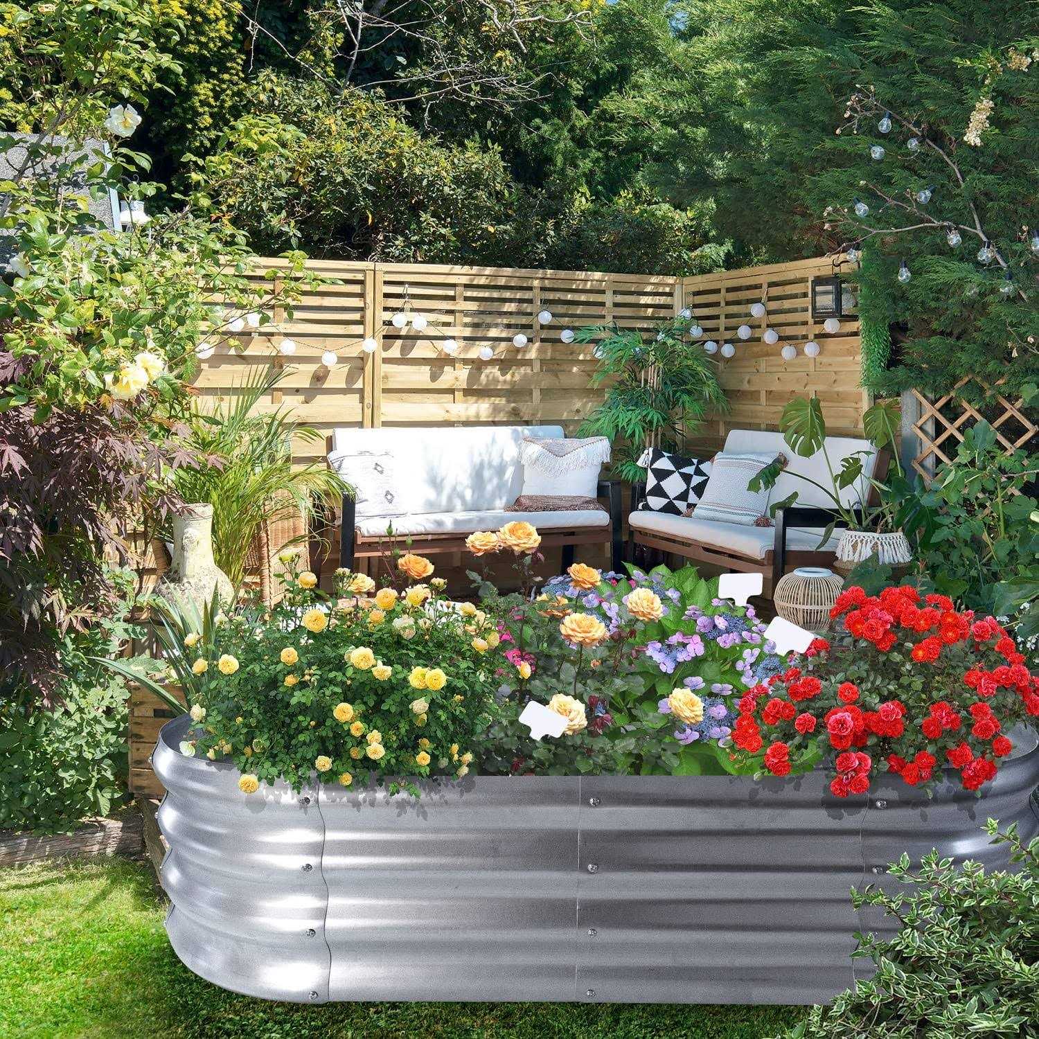 WERYGUTE Galvanized Raised Garden Bed Oval Metal Planter Garden Boxes Outdoor for Gardening
