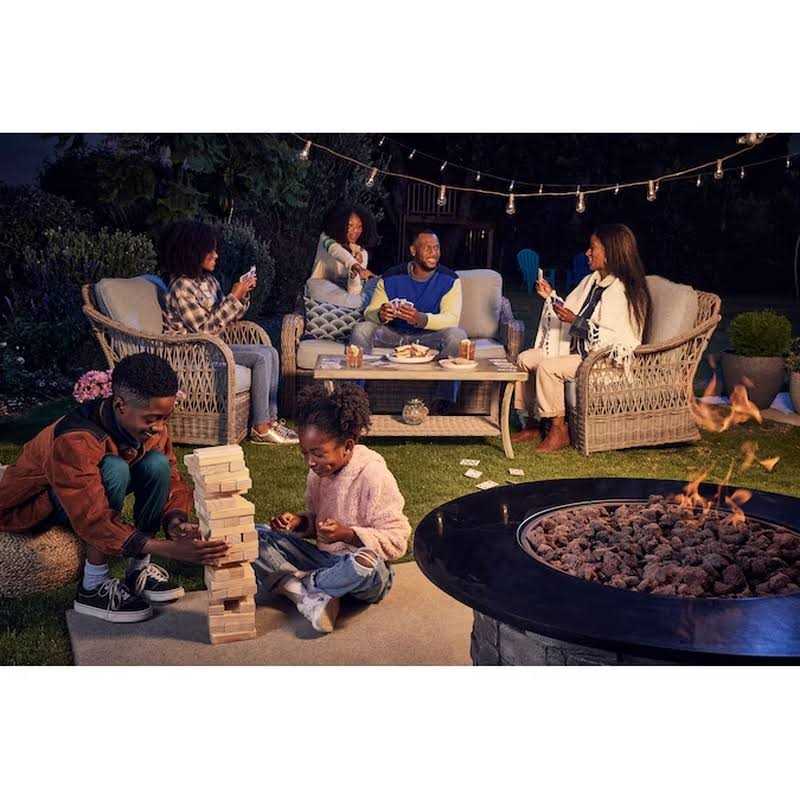 allen + roth Stacked stone Fire Pit Table 36.2-in W 50000-BTU Stacked Grey stone Portable Composite Propane Gas Fire Table