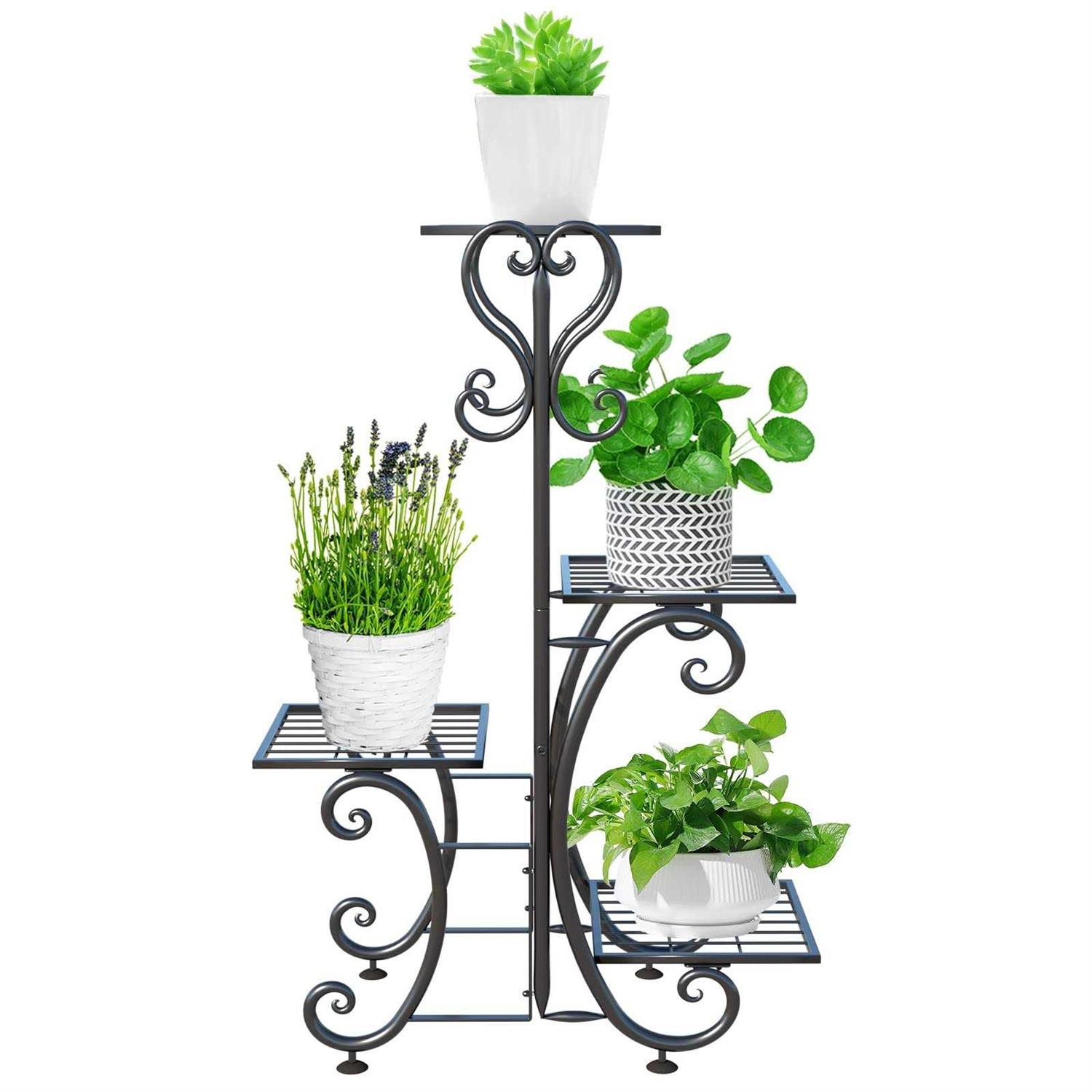 ZHAZHADI Metal Plant Stand Indoor Outdoor 4 Tier Flower Pot Holder Shelf