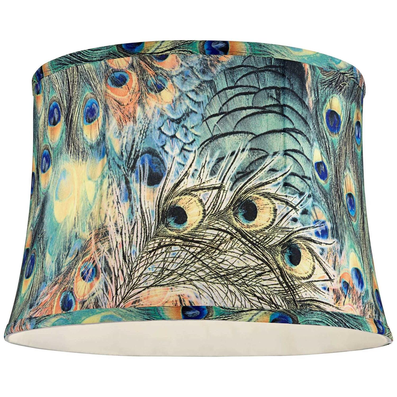 Springcrest Peacock Print Drum Lamp Shade 14x16x11