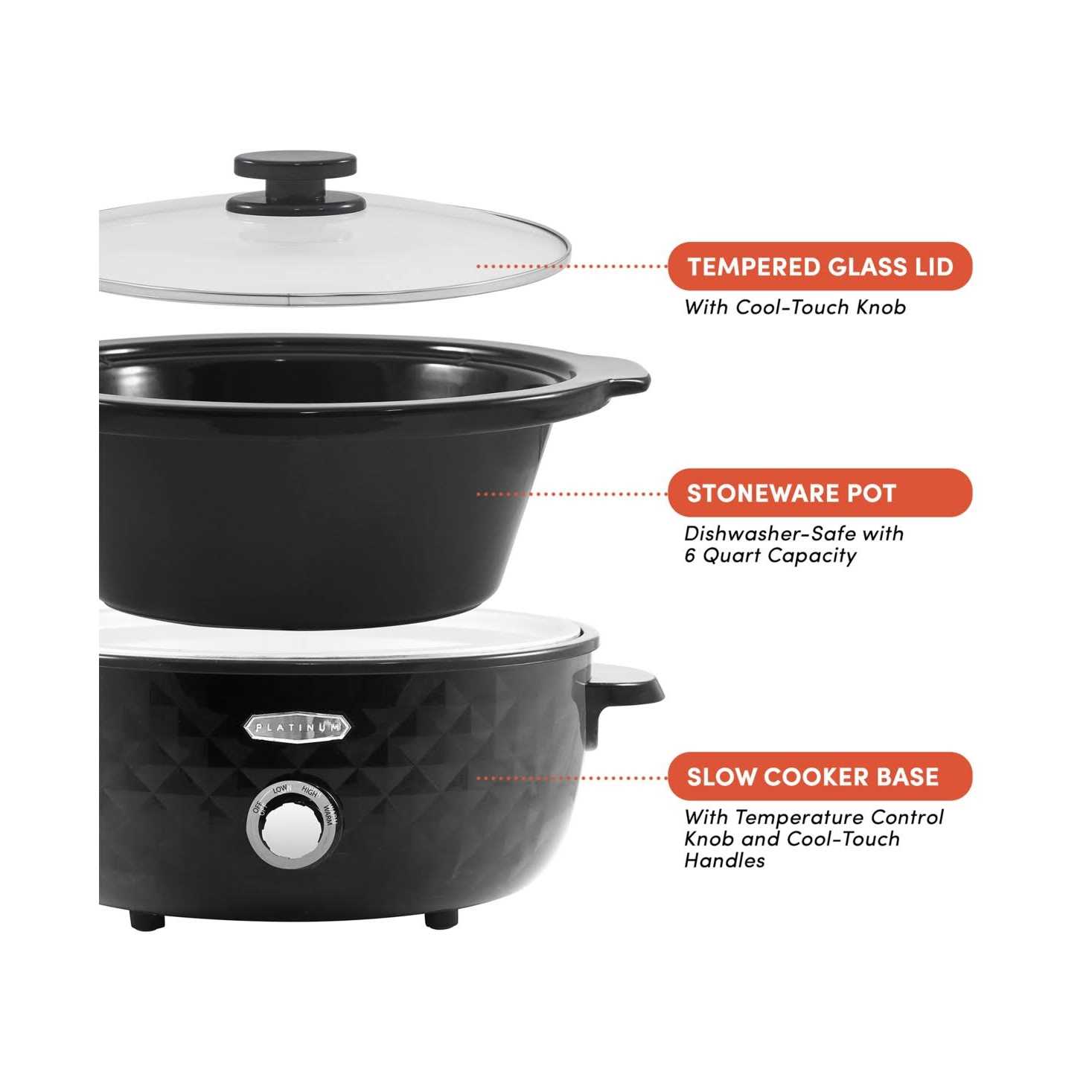 Elite gourmet Diamond Pattern Slow cooker Removable