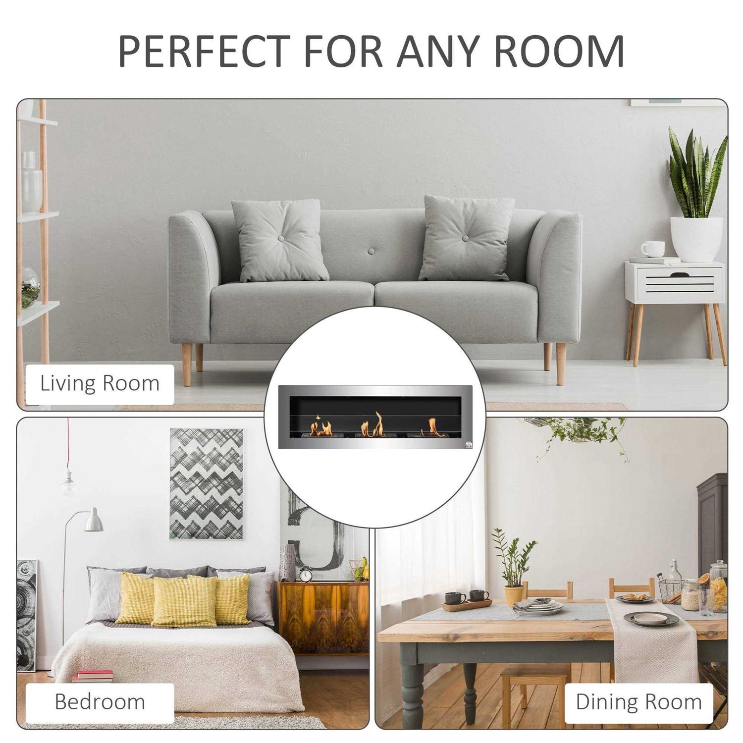 HOMCOM Ethanol Fireplace 47.25 Wall-Mount 0.3 Gallon Steel 215 Sq Ft