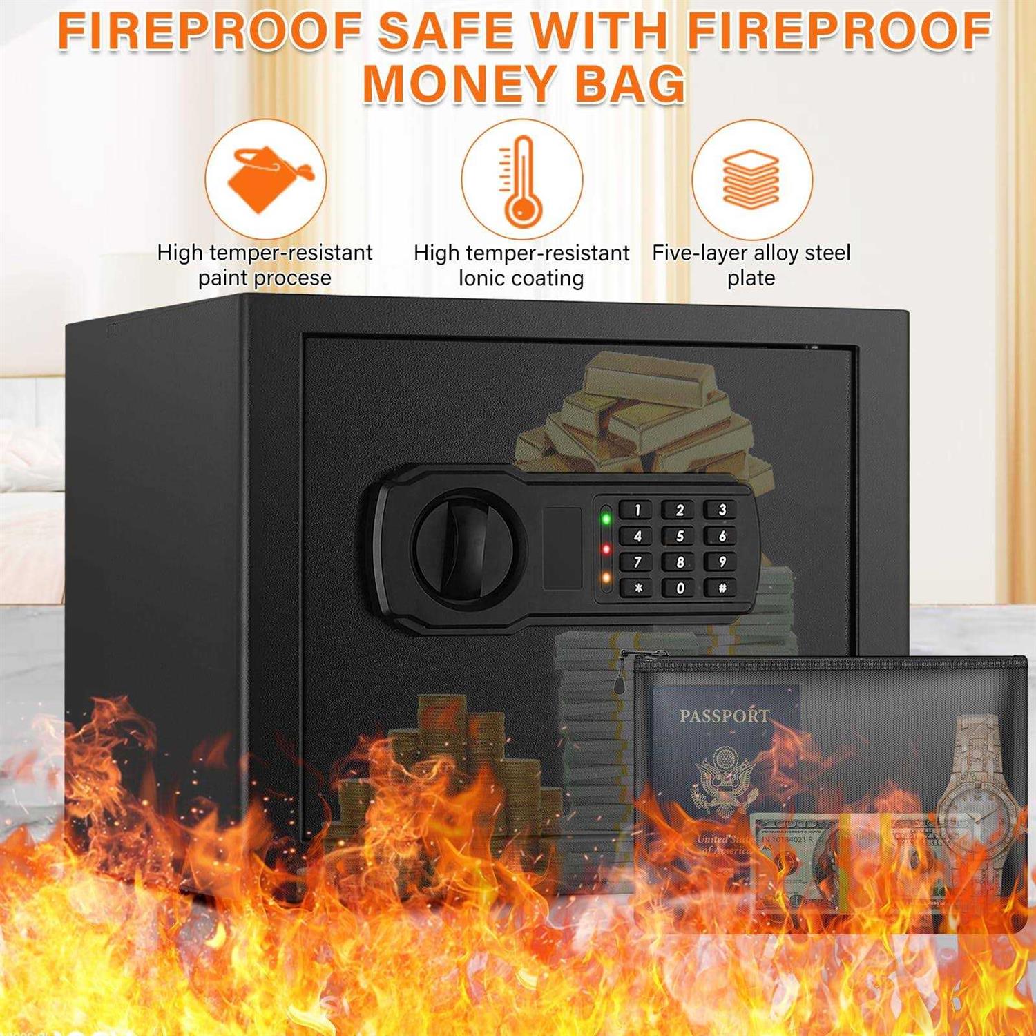 1.0 Cu ft Home Safe Fireproof Waterproof Fireproof Safe Box with Fireproof Document Bag