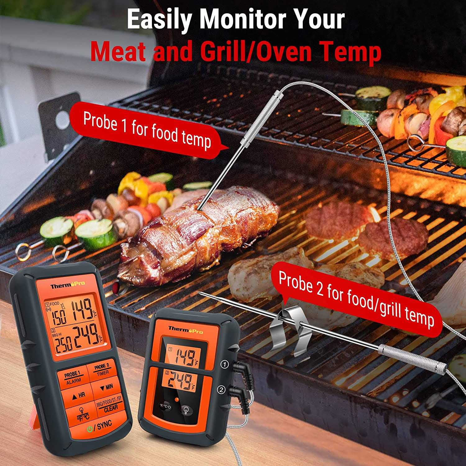 ThermoPro TP08 Wireless Remote Kitchen Cooking Meat Thermometer Dual Probe for BBQ Smoker Grill Oven