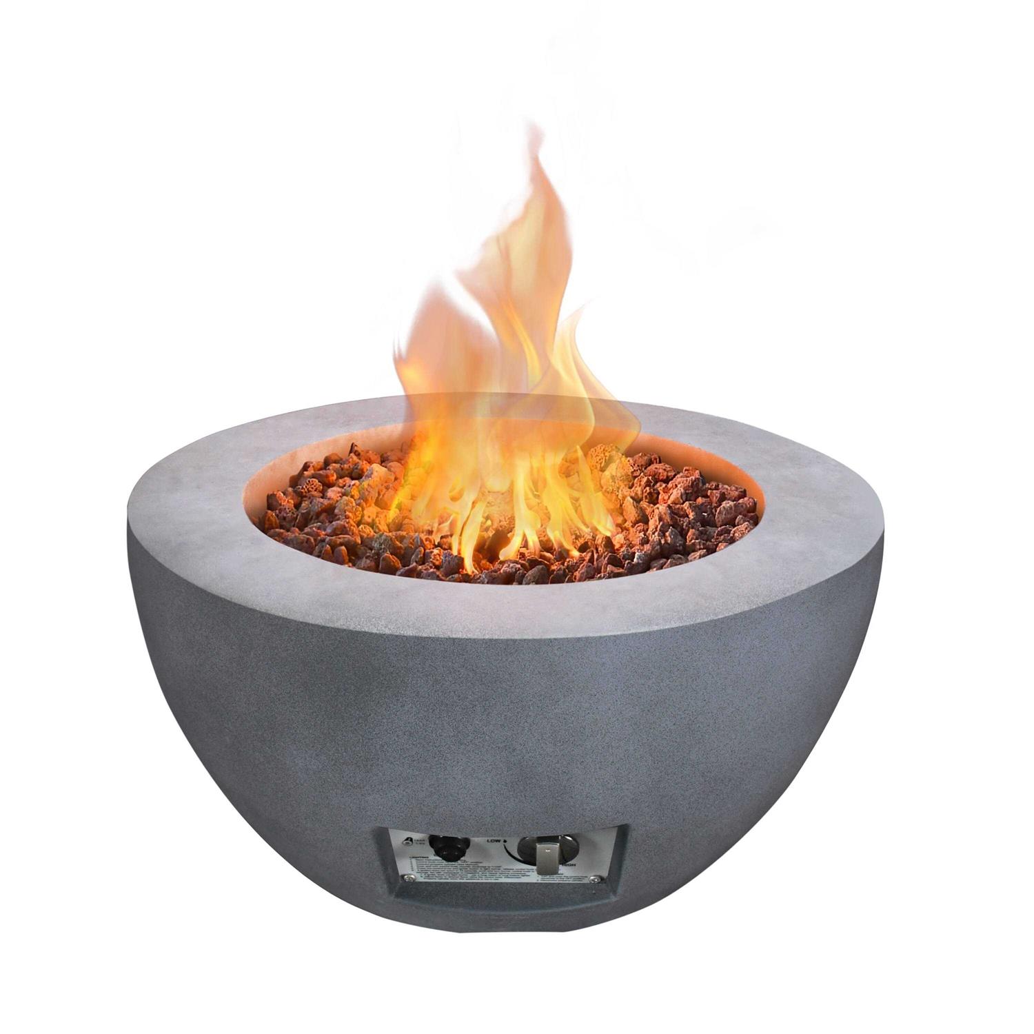 Kante 25 Inch Wide Round Concrete and Metal Outdoor Eco-Friendly Smokeless 50,000 BTU Propane Gas Fire Pit Bowl Table