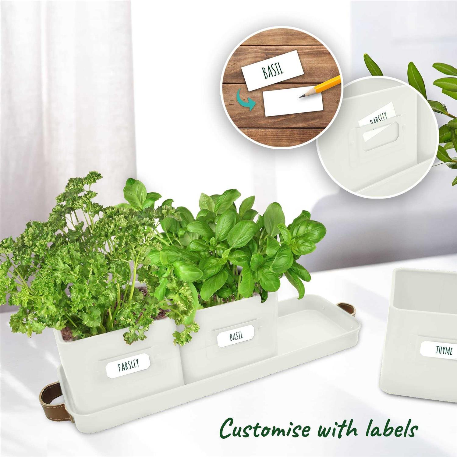 volila Window Herb Garden Planter Indoor Window Herb Planter Pots for Indoor Plants with Leather Handles and Labels