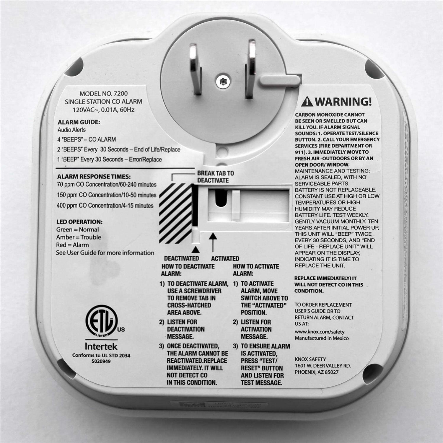 Knox Safety Plugin Carbon Monoxide Detector Voice Alert & Display 10-Year Battery Backup