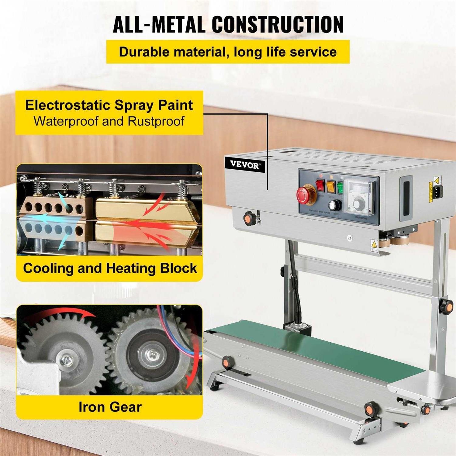 VEVOR FR-770 Continuous Band Sealer Automatic Band Sealer with Digital Temperature Control FRB-770LSBMLXFKJ1V1