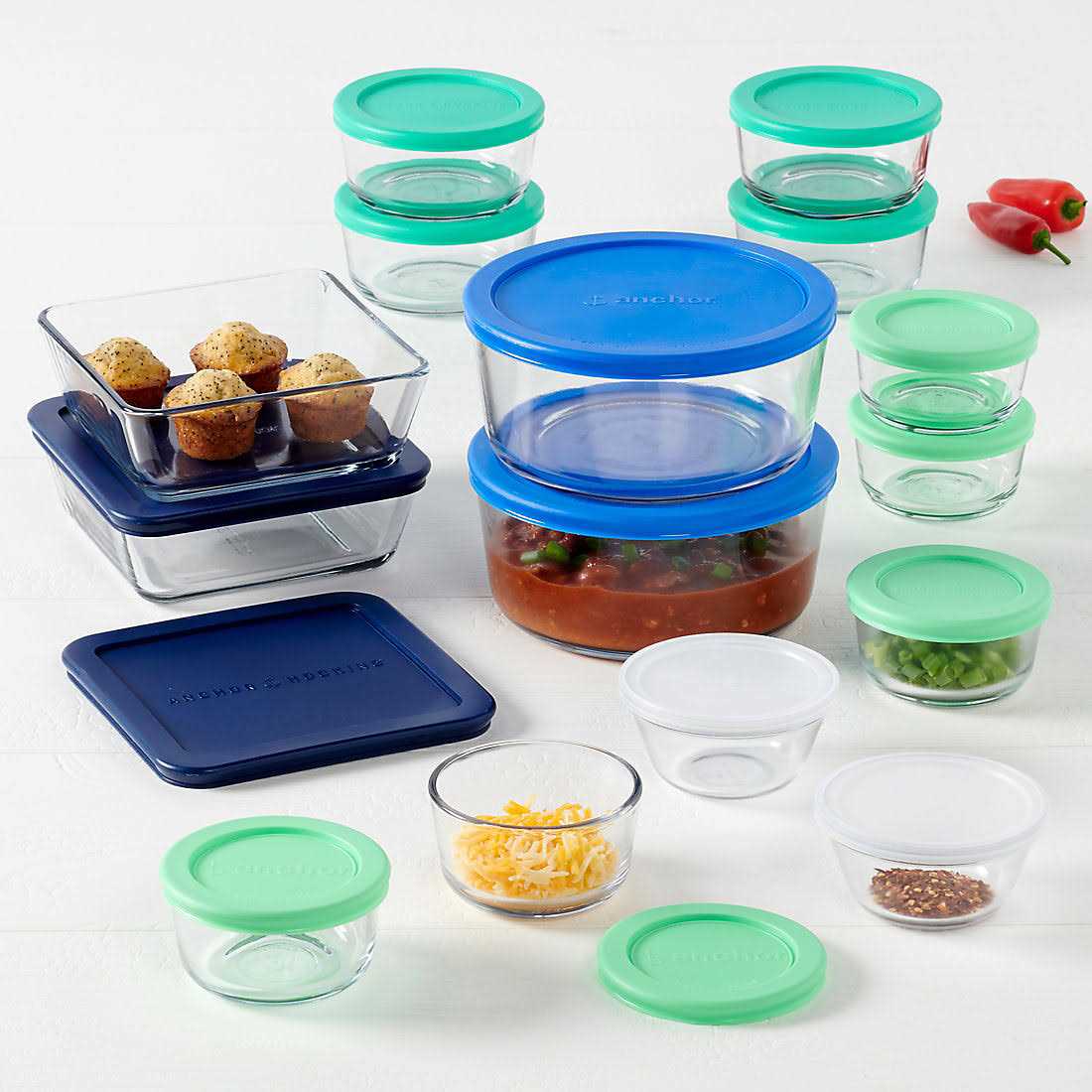 Anchor Hocking 30 pc. Set with Multicolor SnugFit Lids