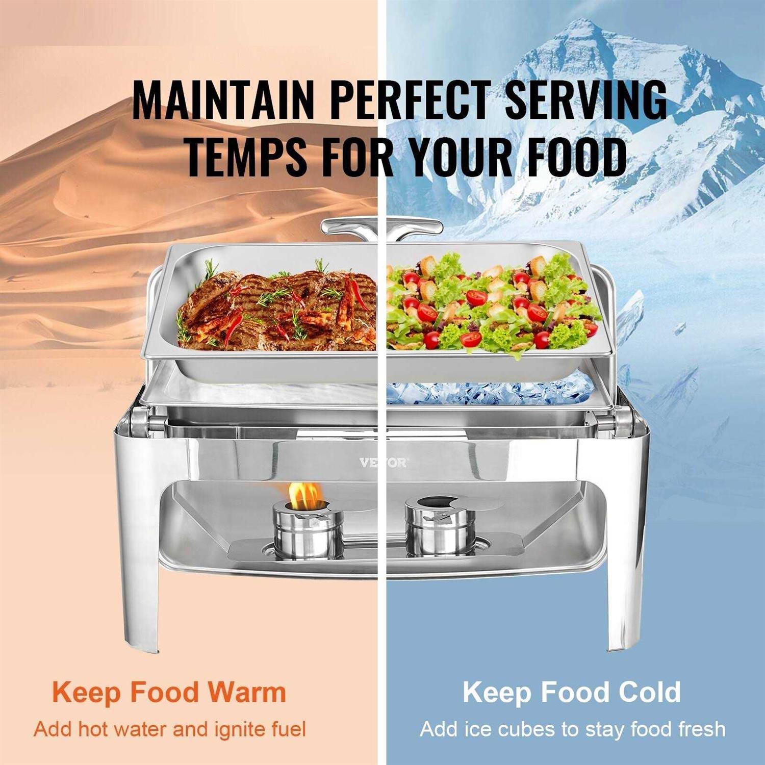 VEVOR 8 Qt. Chafing Dish Buffet Set Stainless Chafer with 4 Full Size Pans Rectangle Catering Warmer Server