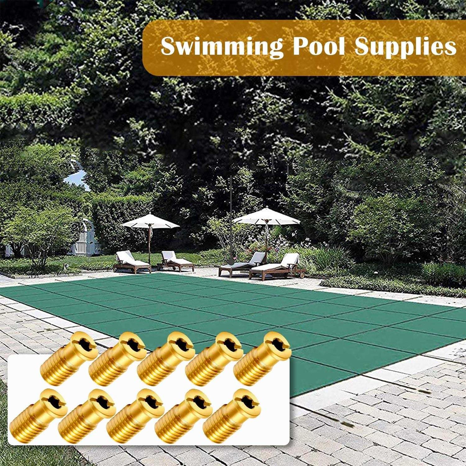 10 Pieces Brass Pool Cover Anchors Screws Pool Safety Cover Anchor Replacement Kit
