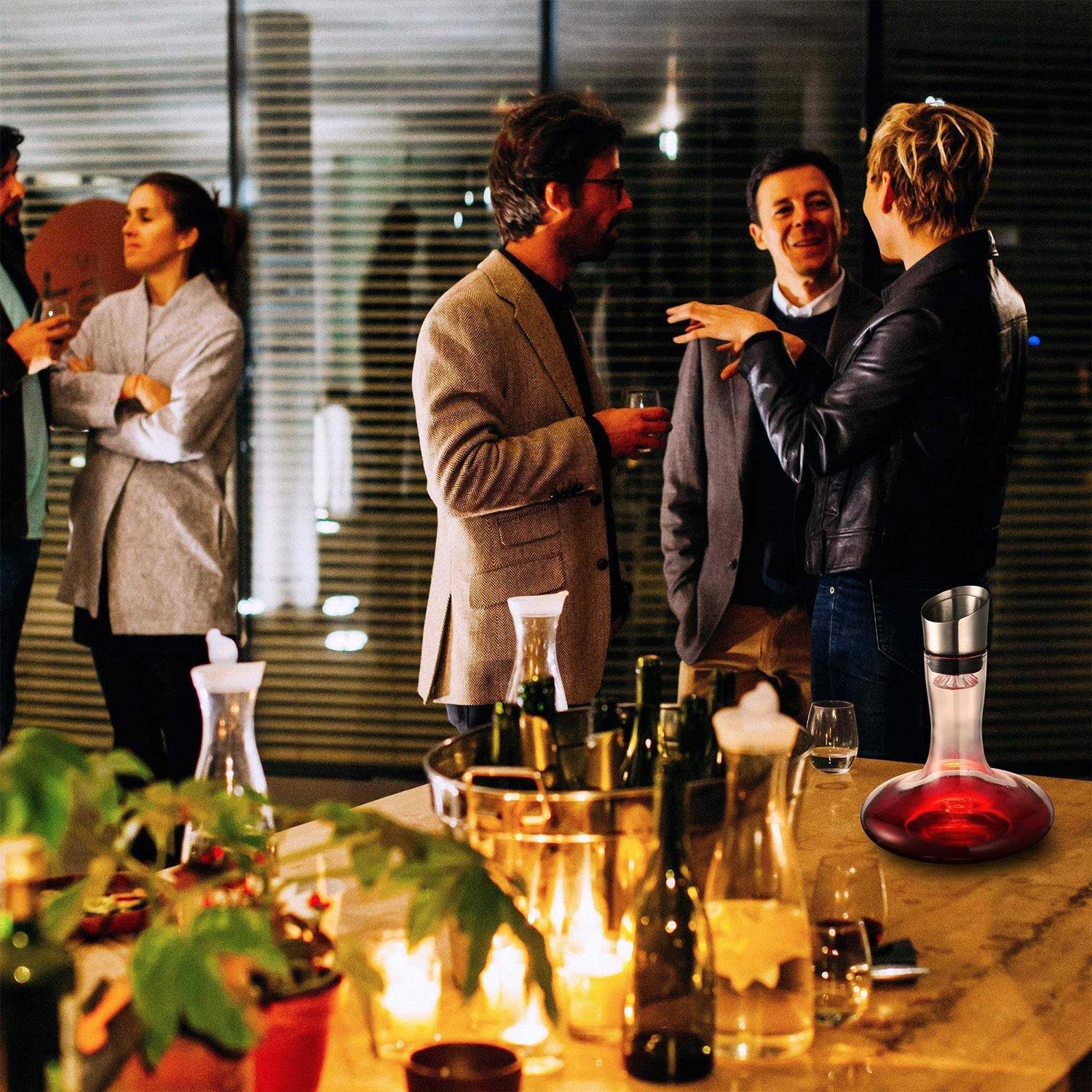 S JUSTSTART Wine Decanter Built-in Aerator Pourer Wine Carafe Red Wine Decanter,100% Lead-free Crystal Glass