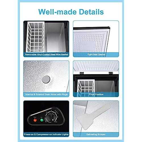 Krib Bling Chest Freezer 3.5 Cu.Ft Mini 7 Gears Temperature Control Compact Deep Freezer with Top Open Door and Removable Storage Basket