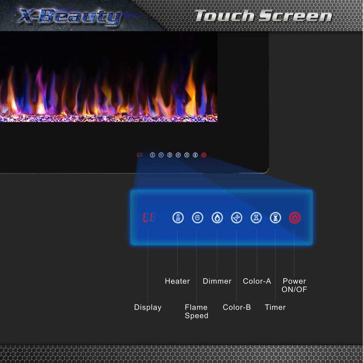 Xbeauty 50 Electric Fireplace in-Wall Recessed and Wall Mounted 1500w Fireplace Heater