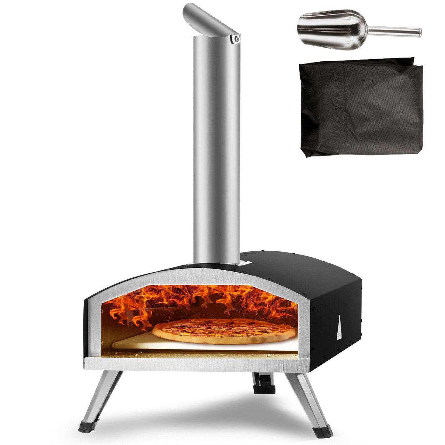 VEVOR 12 in. Wood and Charcoal-Fired Outdoor Pizza Oven Stainless Steel Pizza Grill with Pizza Stone for Camping