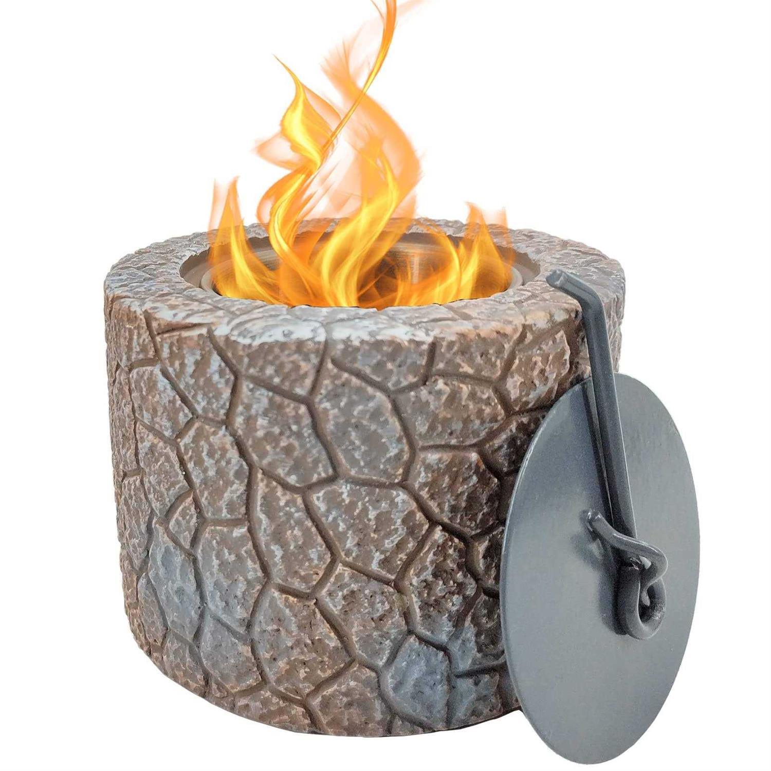 Yumpanda Tabletop Fireplace Mini Portable Concrete Fire Pit Bowl Indoor Outdoor Smores Maker Firepit