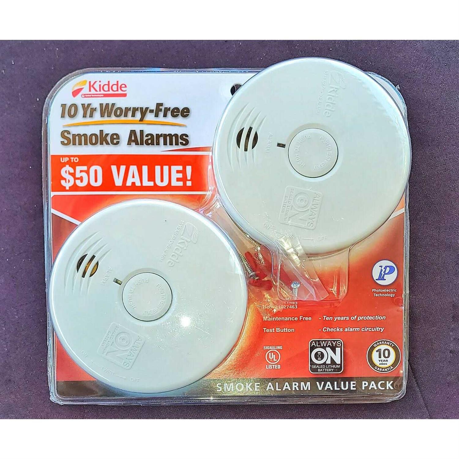 Kidde 10 Year Worry-Free Smoke Detector Lithium Battery Powered with Photoelectric Sensor