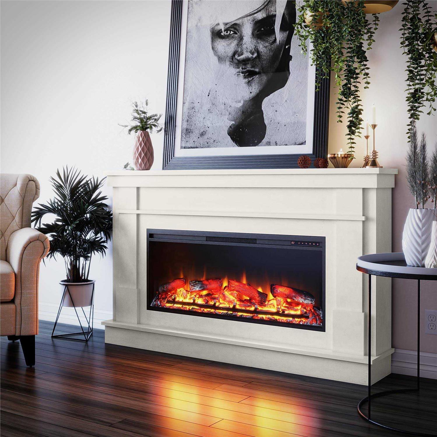 Ameriwood Home Elmcroft Wide Mantel with Linear Electric Fireplace