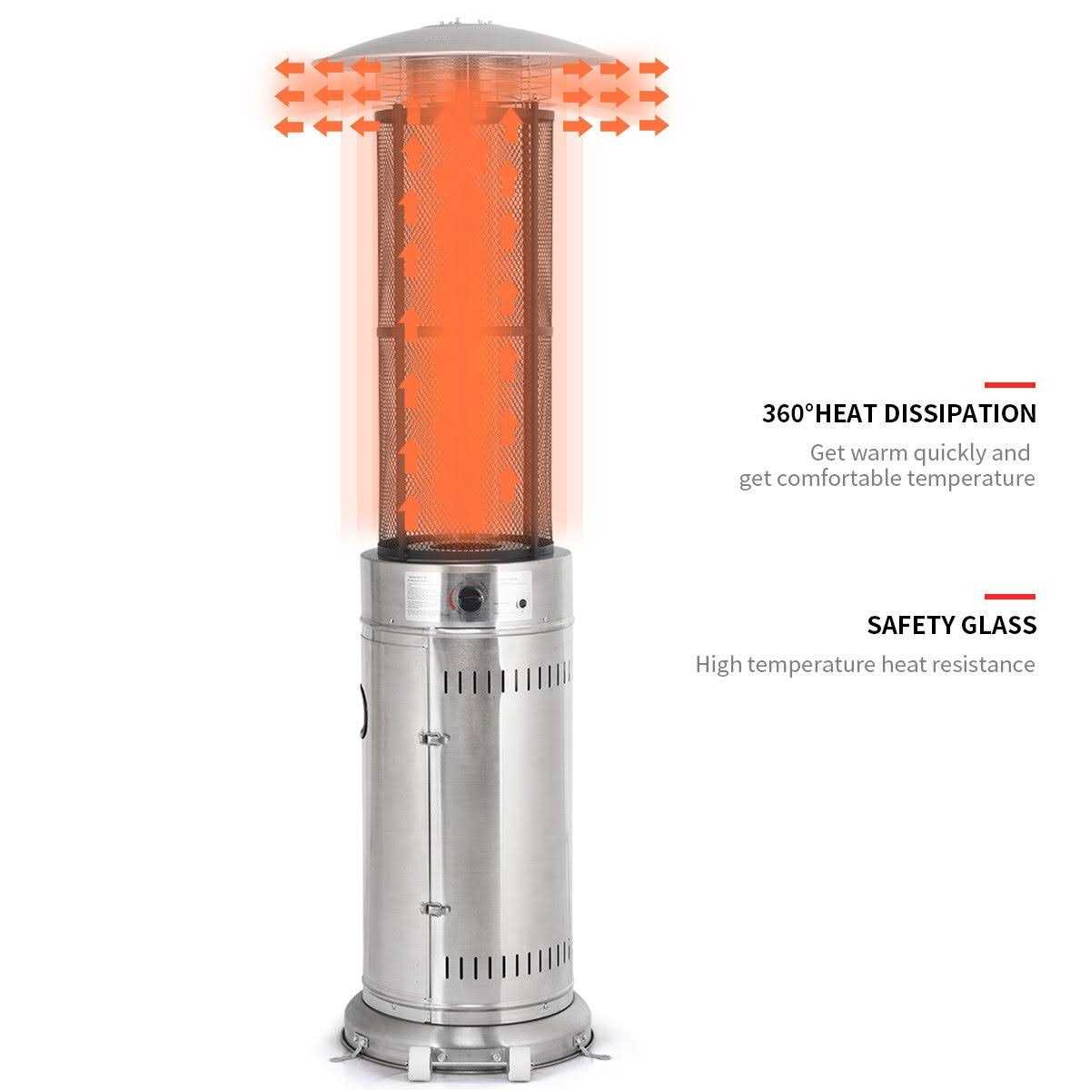 Costway 34000 BTU Patio Heaters Stainless Steel Round Propane Glass Tube Flame