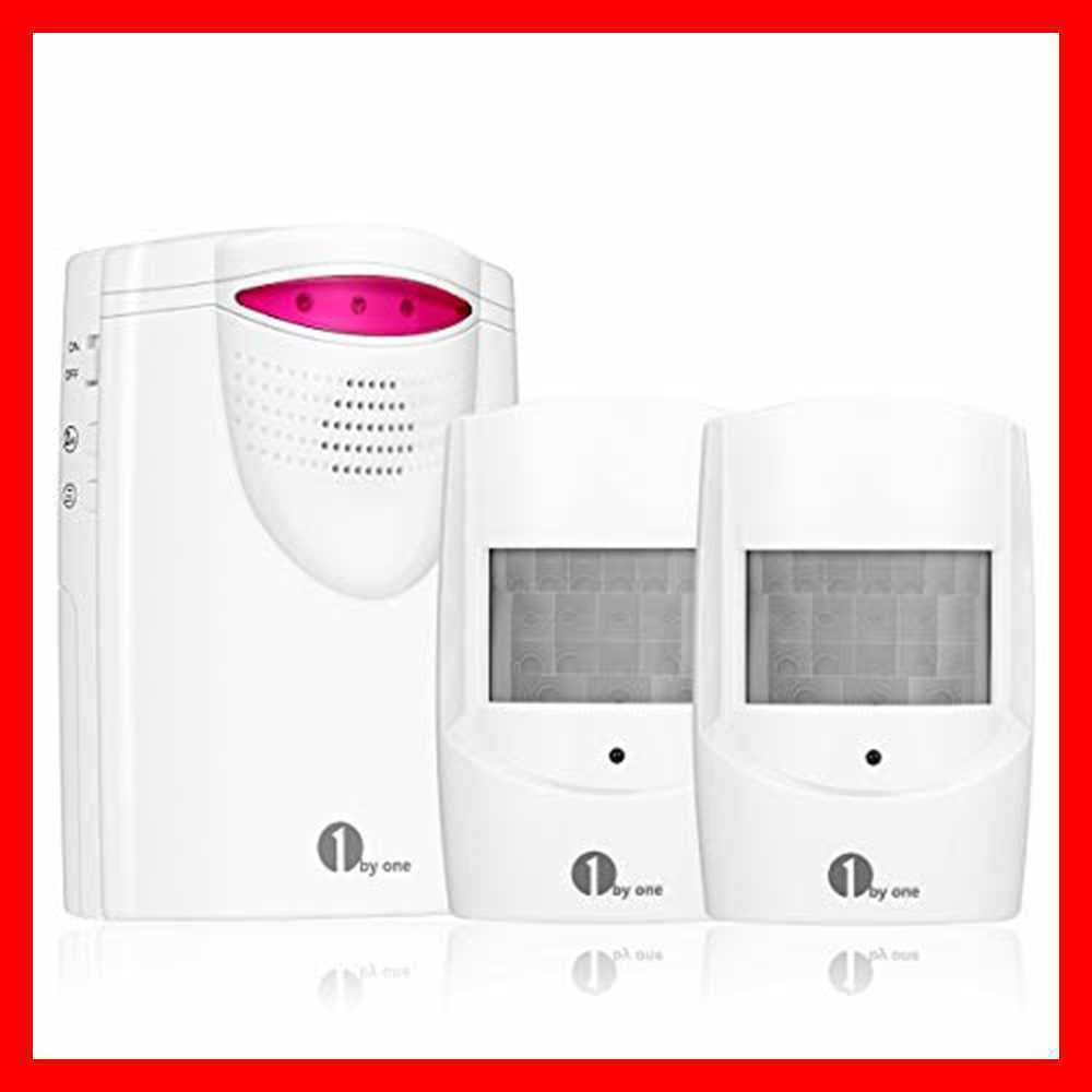 1 BY ONE Driveway Alarm Wireless Outside 1byone Motion Sensor Alarm 1000 FT Range Extra Loud Chimes Home Security Alarm System with 1 Receiver 2