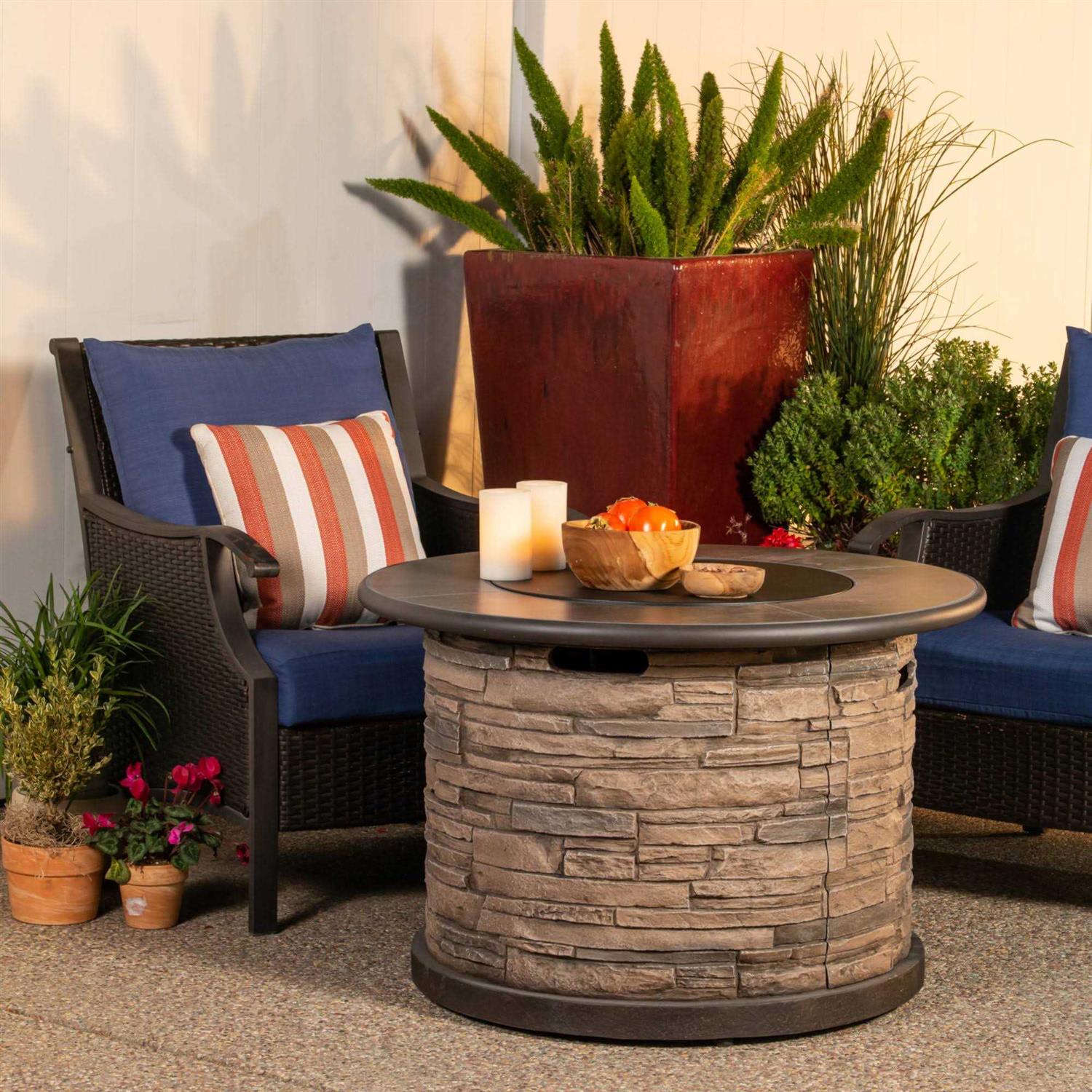Bond Orchards Park 35 Round 50,000 BTU Faux Stone and Porcelain Fire Pit