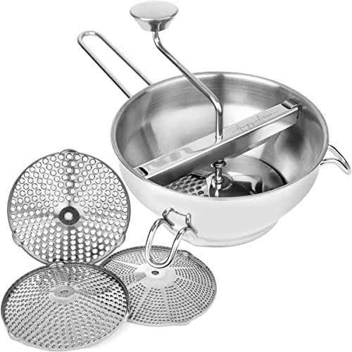 The Hungry Artisan Ergonomic Food Mill Stainless Steel With 3 Grinding Milling Discs